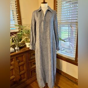Quince Navy & White Linen Tunic Maxi Dress Small
